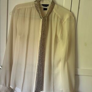 Moda International Ivory Blouse with Metallic Trim